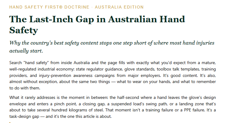 Industrial Hand Safety: The Last-Inch Gap in Australia – Hand Safety First