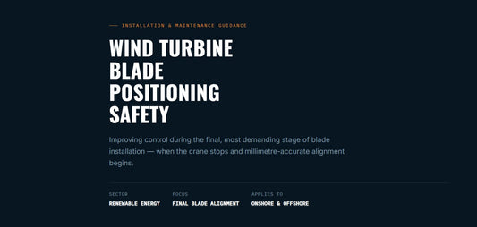 Wind Turbine Blade Positioning Safety during installation using the HSF RiggerSafe® – Hands-Off Load Control Stick to guide a suspended wind turbine blade
